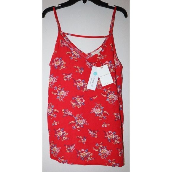 Skies Are Blue 44420ST Women's Sz M Red Serenity Floral Flowy Cami Tank Top - Picture 1 of 9